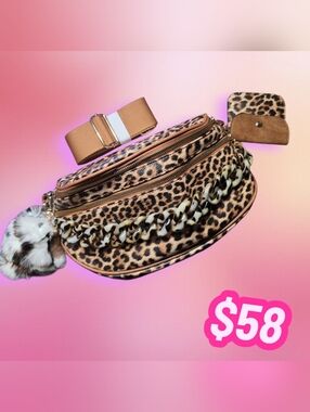 Bum Bag Bundle Deal | Leopard Vegan Leather Crossbody +  Acrylic Chain & Bunny